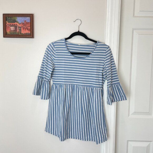 MATERNITY Blue Breton Striped Peplum Top - 3/4 sleeves - Picture 3 of 11